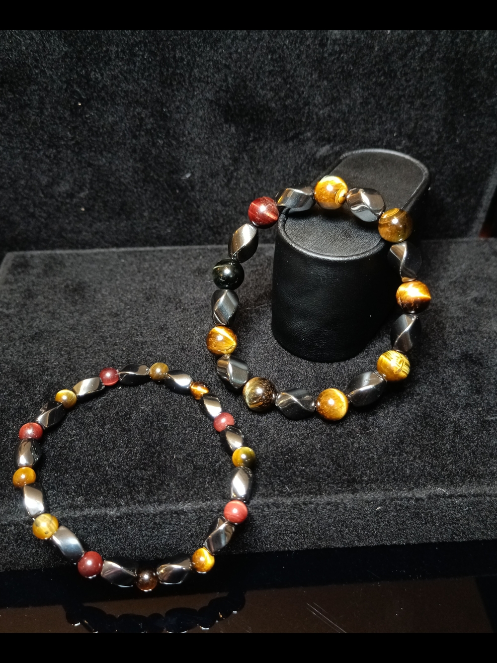 Rainbow Tiger Eye and Hematite Stretch Bracelet - Multicolor
